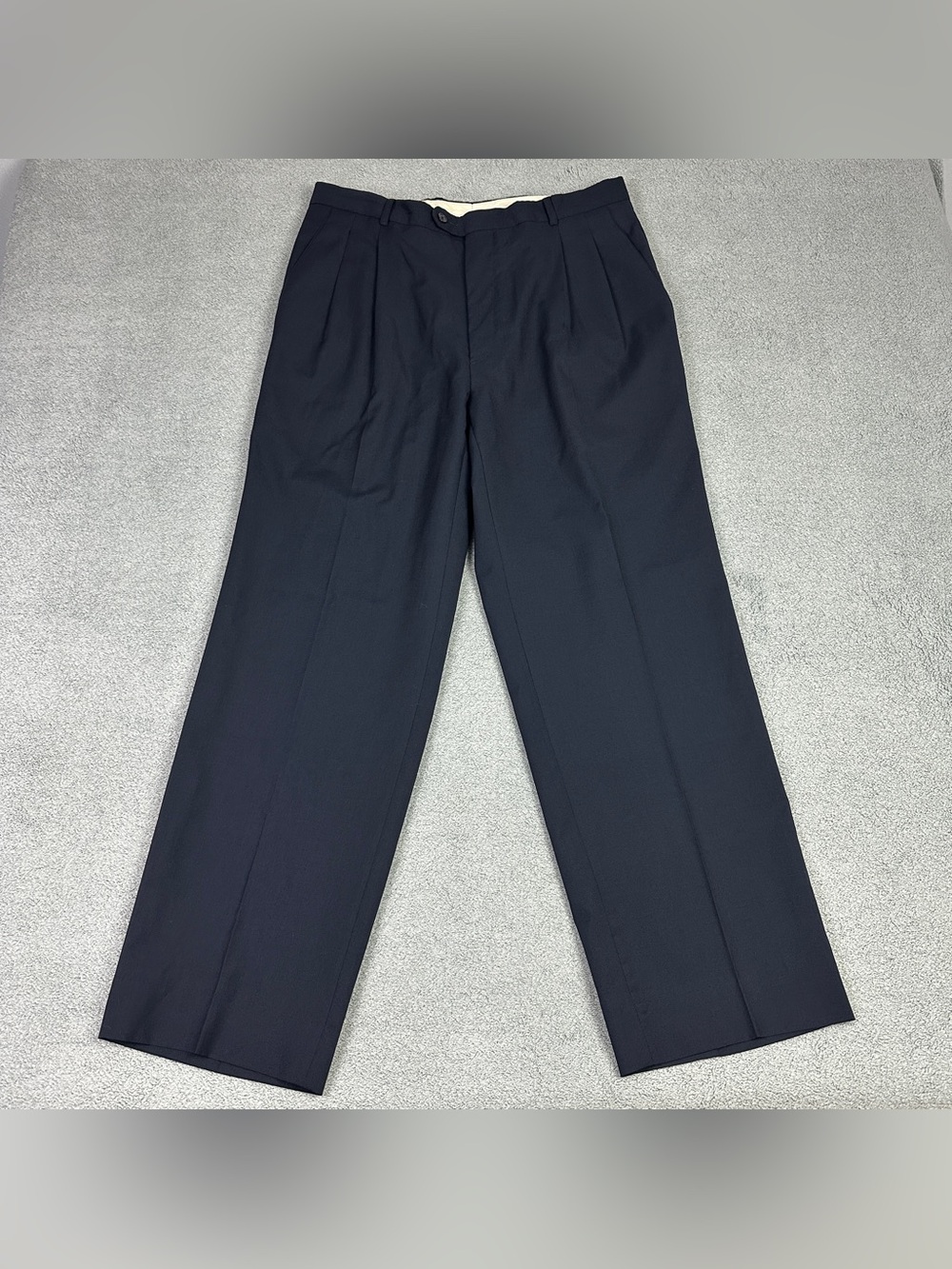 Vtg Valentino Uomo Dress Pants Mens 34x30 Navy Wool Blend Pleated Made In Italy